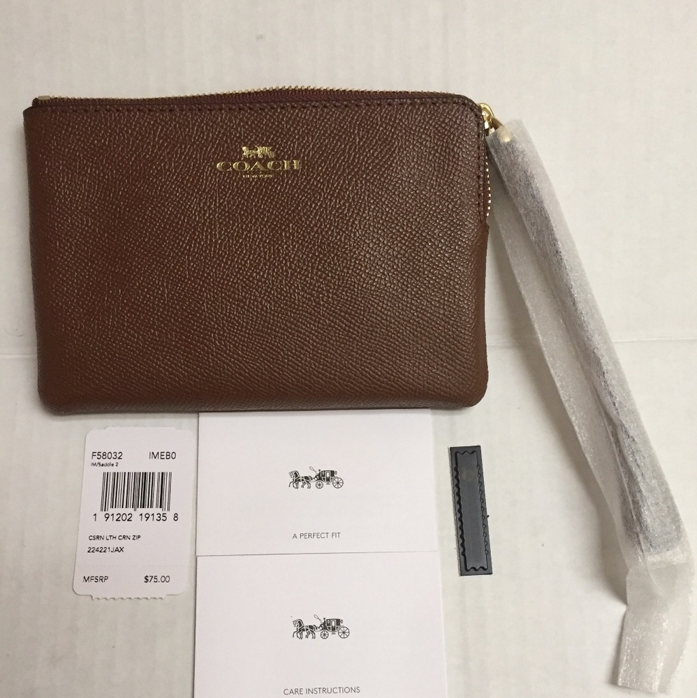 Chocolate Leather Coach Wristlet